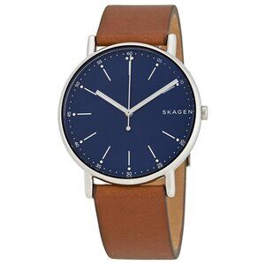 NWT Authentic Skagen Signature Blue Dial Brown Leather Men's Watch